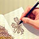 Icona stilizzata di una mano che disegna una torta floreale su un blocco note, simbolo della fase di progettazione e consulenza.